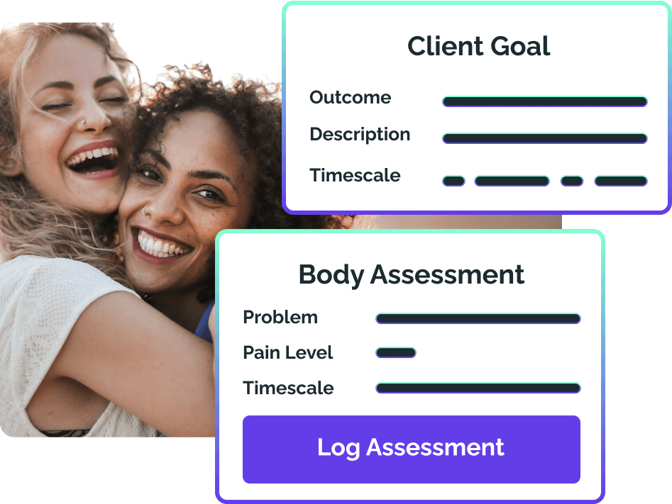 OneTouch app screen displaying a client goal and body assessment form for reablement services
