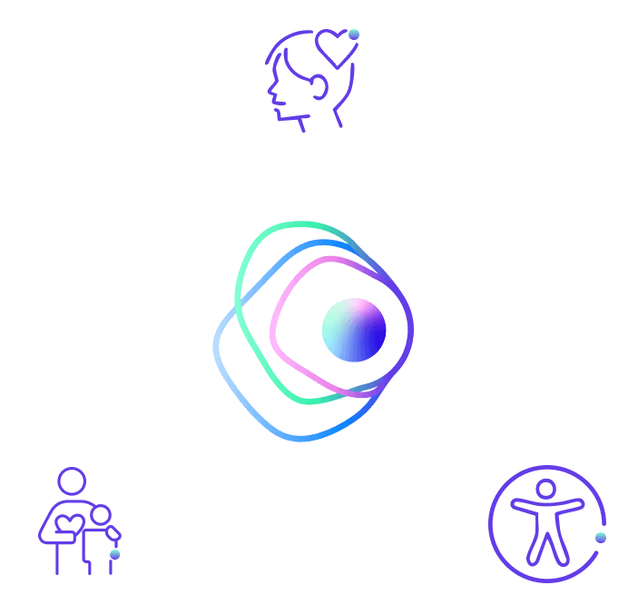 case_studies_cta — Abstract graphic with a head and heart icon, concentric coloured circles, and an accessibility figure, representing a case studies call-to-action