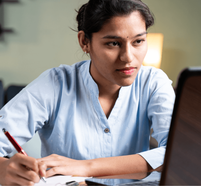A healthcare worker using a tablet or digital device, representing eLearning tools for care