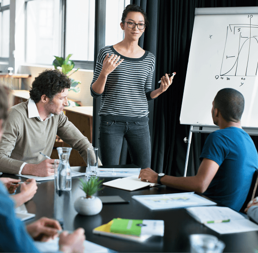 A group of professionals in a financial planning discussion, representing financial management capabilities
