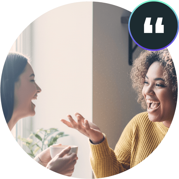 A care professional sharing a testimonial about residential care services, shown in a circular portrait